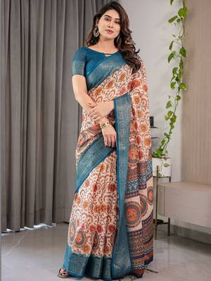 red floral printed pure cotton saree 1