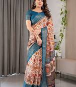 red floral printed pure cotton saree