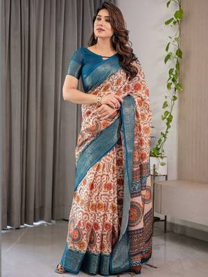 red floral printed pure cotton saree 2