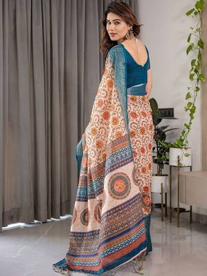 red floral printed pure cotton saree 3