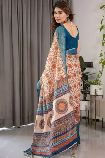 red floral printed pure cotton saree