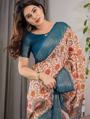 red floral printed pure cotton saree 4