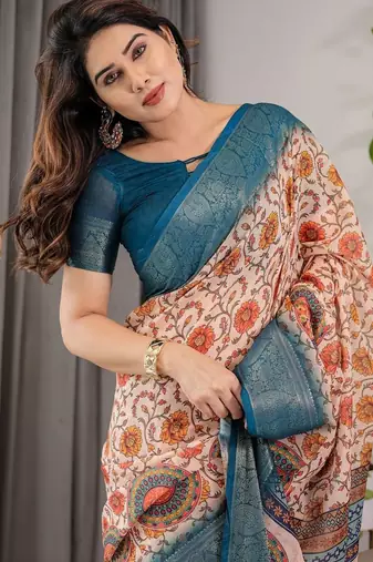 red floral printed pure cotton saree