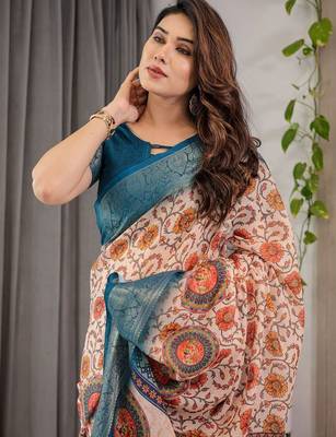 red floral printed pure cotton saree 5