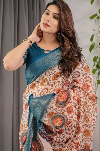 red floral printed pure cotton saree
