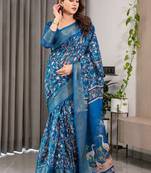 blue floral pure cotton designer saree