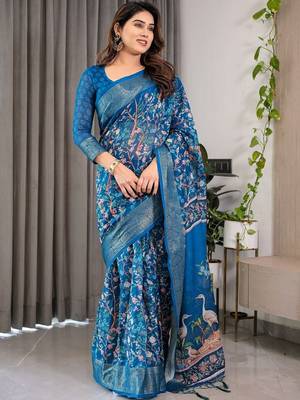 blue floral pure cotton designer saree 2