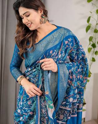 blue floral pure cotton designer saree 5
