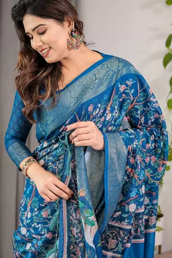 blue floral pure cotton designer saree