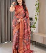 red floral zari pure cotton heavy work saree