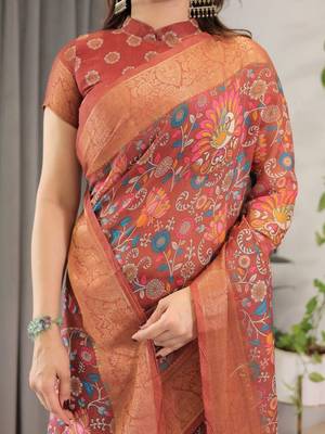 red floral zari pure cotton heavy work saree 4