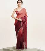 peach ombre dyed beads and stones satin saree