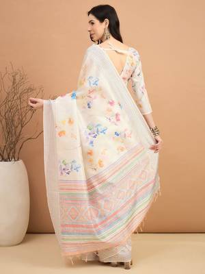 off_white floral kantha work  tussar saree 3