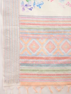off_white floral kantha work  tussar saree 5