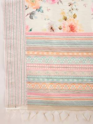 off_white floral kantha work silk cotton designer tussar saree 5
