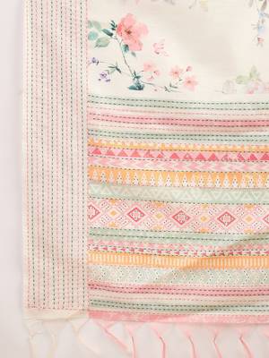off_white floral kantha work silk cotton tussar saree 5