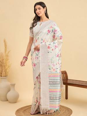 off_white floral kantha work silk cotton tussar saree 2