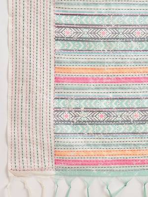off_white floral kantha work silk cotton tussar saree 5