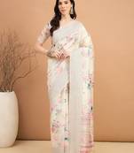 off_white floral kantha work silk cotton tussar saree