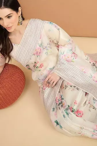 off_white floral kantha work silk cotton tussar saree