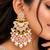 pink pista kundan & agate stone earrings  gold plated