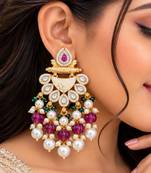 ruby green kundan & agate stone earrings  gold plated