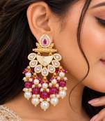 ruby kundan & agate stone earrings  gold plated