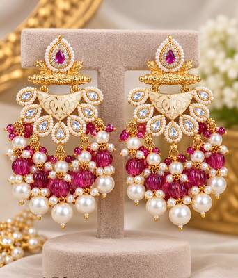 ruby kundan & agate stone earrings  gold plated 4