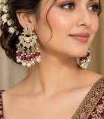 ruby pista kundan & agate stone earrings  gold plated