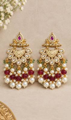 ruby pista kundan & agate stone earrings  gold plated 2