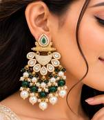 green kundan & agate stone earrings  gold plated