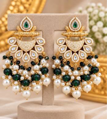 green kundan & agate stone earrings  gold plated 4