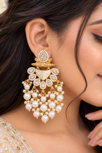 white kundan & agate stone earrings  gold plated