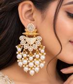 white kundan & agate stone earrings  gold plated
