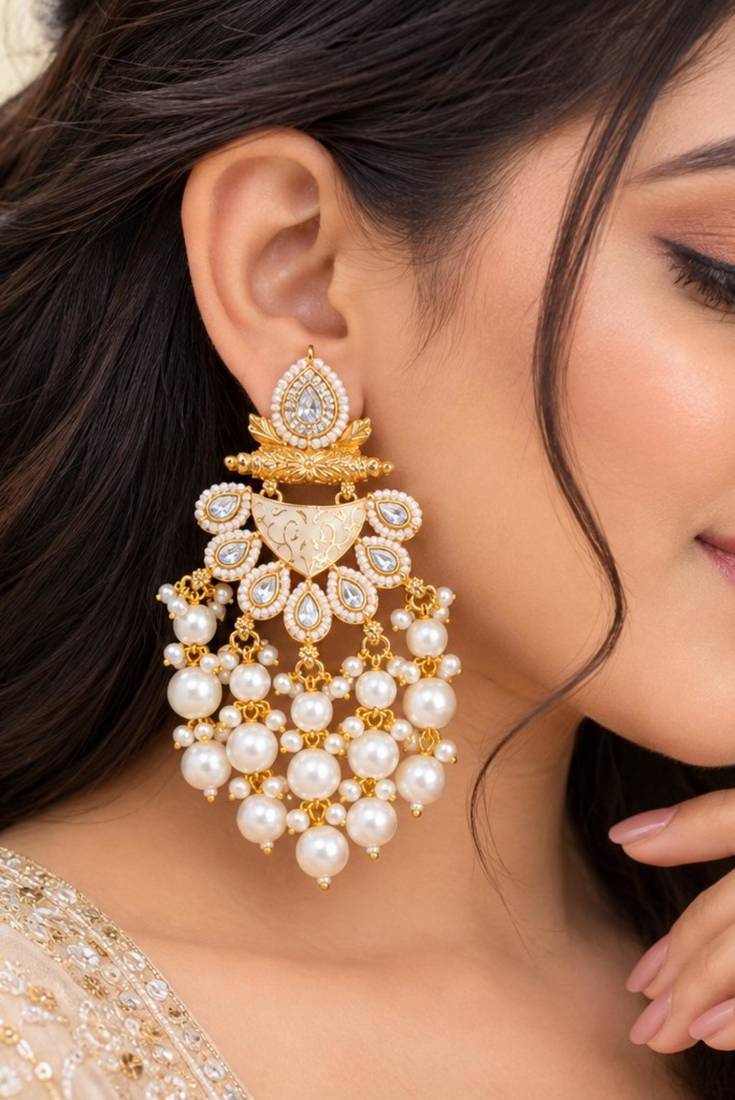 white kundan & agate stone earrings  gold plated