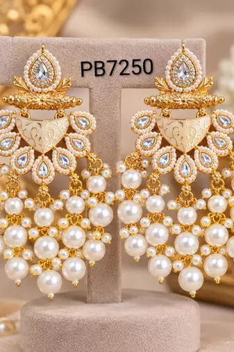 white kundan & agate stone earrings  gold plated