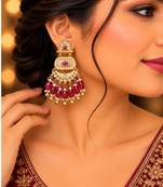 ruby kundan & agate stone earrings  gold plated