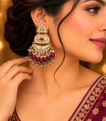 ruby pista kundan & agate stone earrings  gold plated