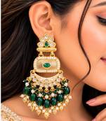green kundan & agate stone earrings  gold plated
