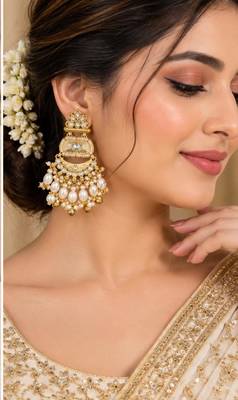 white kundan & agate stone earrings  gold plated 1