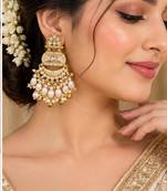 white kundan & agate stone earrings  gold plated