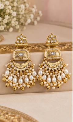 white kundan & agate stone earrings  gold plated 4