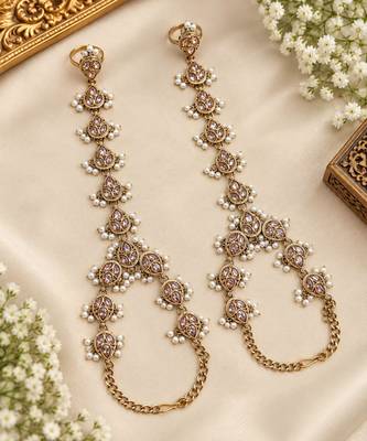 white stone & agate stone haath phool (hath panja), antique gold plated 2