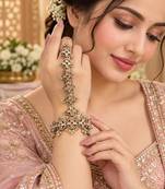 champion stone & agate stone haath phool (hath panja), antique gold plated