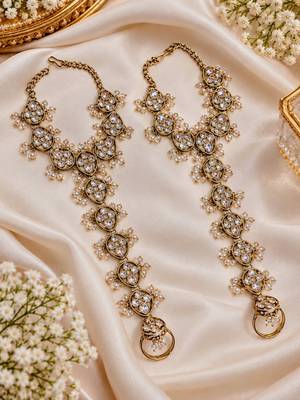 champion stone & agate stone haath phool (hath panja), antique gold plated 4