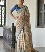 Green maroon floral woven design zari pure cotton saree