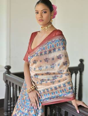 Maroon blue blue & white floral printed sequinned saree 3