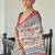 Maroon blue blue & white floral printed sequinned saree