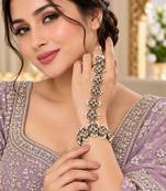 white stone & agate stone haath phool (hath panja), antique gold plated