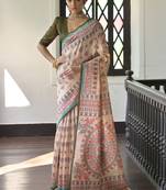 Purple pink pink & magenta floral embroidered silk blend saree